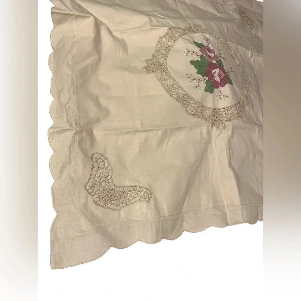 Battenberg Lace Handpainted Floral Square Pillow Shams Set of 2